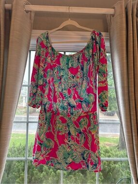 Lilly Pulitzer Hot Pink Floral Off-Shoulder Romper